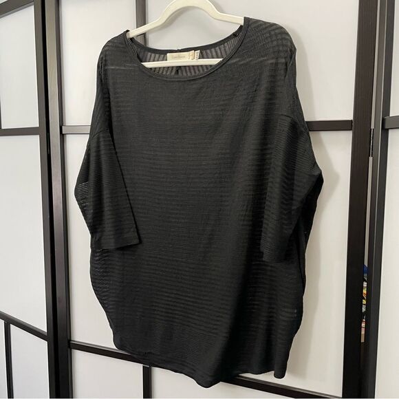 [m] Costa Blanca Sheer Black Subtle Striped Short Sleeve Tunic Women’s - Picture 2 of 12